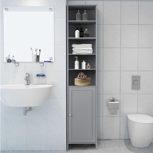 Costway 72''H Bathroom Tall Floor Storage Cabinet Shelving Display Grey