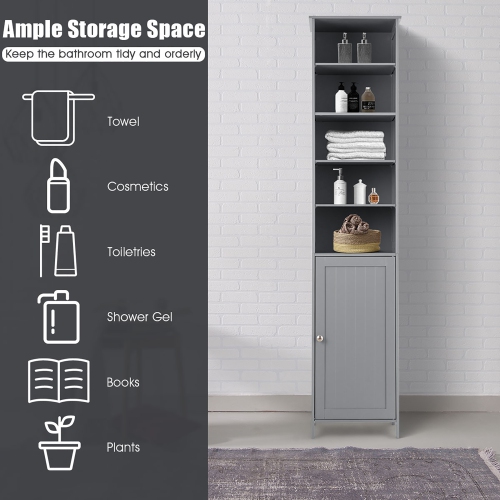 Costway 72''H Bathroom Tall Floor Storage Cabinet Shelving Display Grey