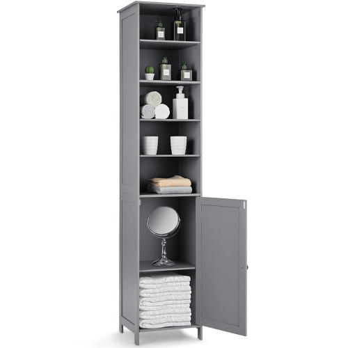 Costway 72''H Bathroom Tall Floor Storage Cabinet Shelving Display Grey