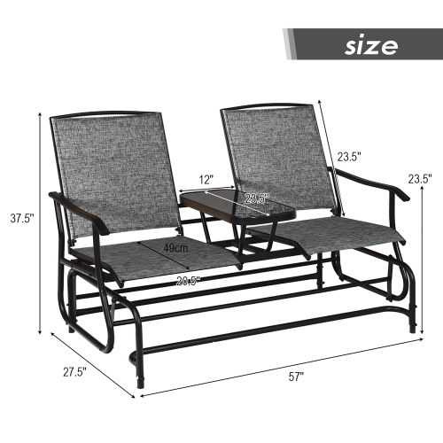 Costway 2 Person Outdoor Patio Double Glider Chair Loveseat Rocking
