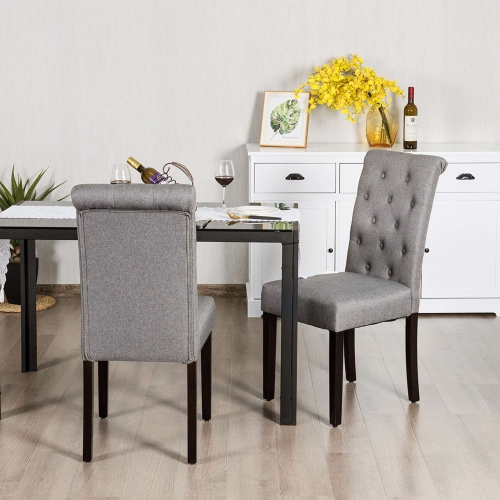 Costway Set of 2 Parsons Upholstered Fabric Chair with Wooden LegsPink\Beige\Gray