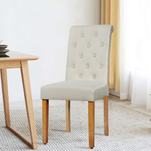 Costway Set of 2 Parsons Upholstered Fabric Chair with Wooden Legs