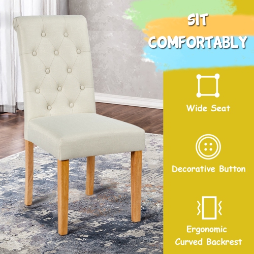 Costway Set of 2 Parsons Upholstered Fabric Chair with Wooden Legs