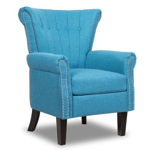 Costway Modern Tufted Upholstered Single Sofa w/ Rubber Wood Legs Blue\ Grey\Beige