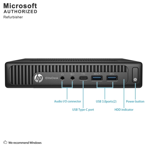 Refurbished - HP EliteDesk 800 G2 Desktop Mini, Intel Quad Core i5 6500T up to 3.1 GHz, 8 GB DDR4 RAM, 1 TB SSD, WiFi, Bluetooth, Windows 10 Pro 64