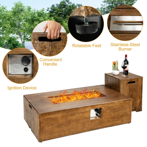 Gymax 48''x27'' 50,000 BTU Propane Fire Pit Table Set w/ Side Table Tank Storage & Cover