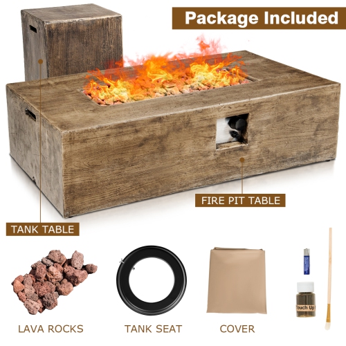 Gymax 48''x27'' 50,000 BTU Propane Fire Pit Table Set w/ Side Table Tank Storage & Cover