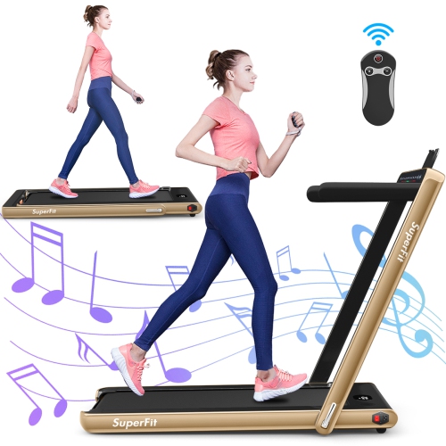 2 en 1 Tapis roulant pliant 2.25HP Machine de course avec double affichage Gymax