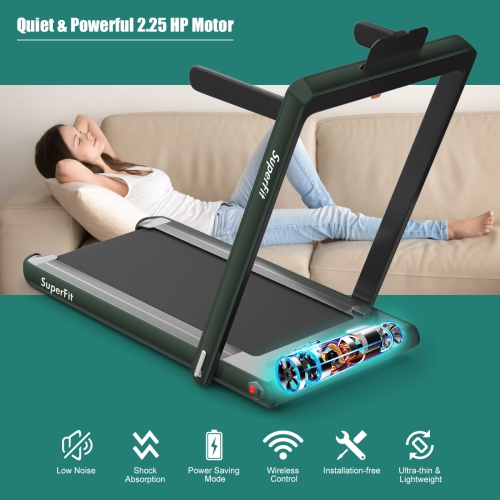 Superfit 2-in-1 Folding Treadmill 2.25HP Running Machine / Walling Pad with Bluetooth Music & Dual Display - Army
