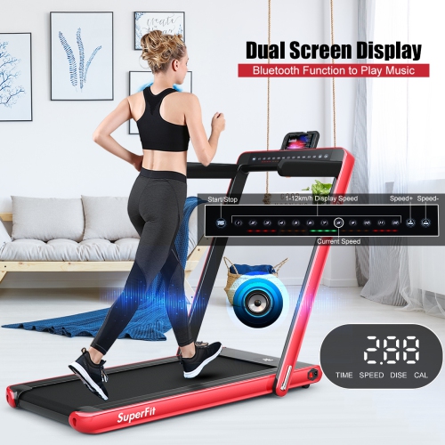 Gymax 2 in 1 Folding Treadmill 2.25HP Running Machine w/ Dual Display