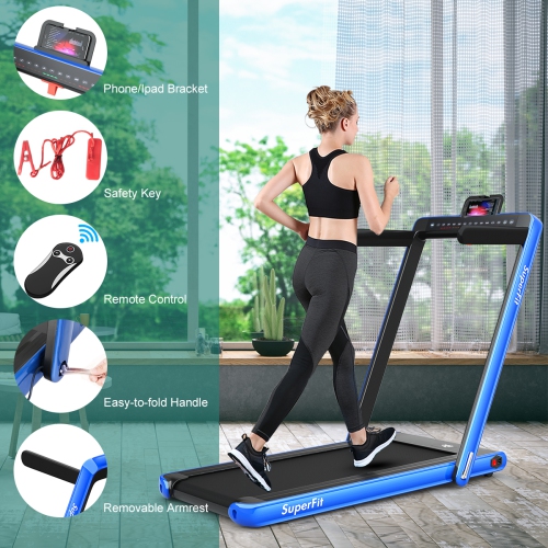 Motorized Flat Treadmill with Audio Bluetooth Speakers 2.25HP Under Desk Electric Pad Treadmill GYMAX 2 in 1 Folding Treadmill Remote Controller Portable Walking Jogging Running Machine 
