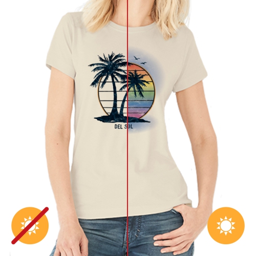 Women Crew Tee - Island Palm Sunset - Beige by DelSol for Women - 1 Pc T-Shirt