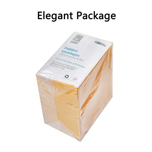 HBlife 4x8 Inches Kraft Bubble Mailers Self Seal Padded Envelopes Shipping Envelopes Mailing Bags, Pack of 50