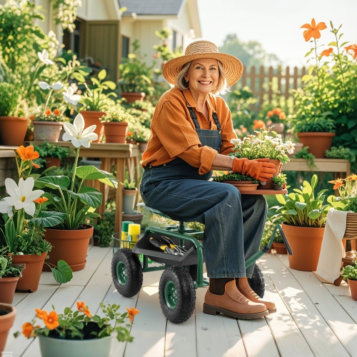 Costway Garden Cart Rolling Work Seat for Planting w/E xtendable Handle