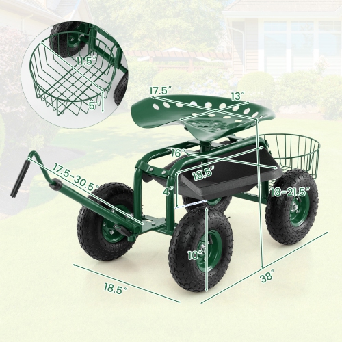 Costway Garden Cart Rolling Work Seat for Planting w/E xtendable Handle