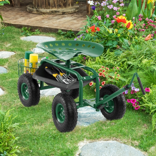 Costway Garden Cart Rolling Work Seat for Planting w/E xtendable Handle