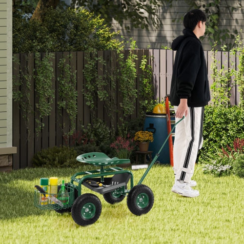 Costway Garden Cart Rolling Work Seat for Planting w/E xtendable Handle