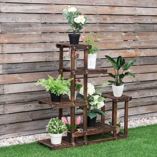 Costway Wooden Plant Flower Display Stand 6 Wood Shelf Storage Rack Garden