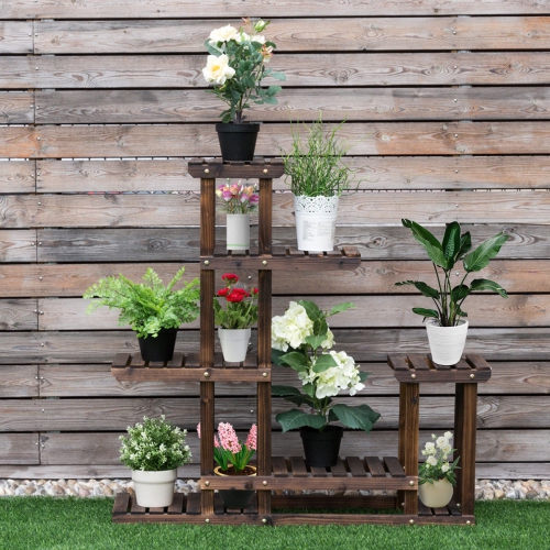 Costway Wooden Plant Flower Display Stand 6 Wood Shelf Storage Rack Garden