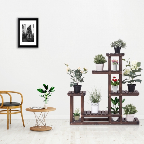 Costway Wooden Plant Flower Display Stand 6 Wood Shelf Storage Rack Garden
