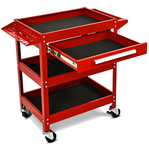 Costway Three Tray Rolling Tool Cart Mechanic Cabinet Storage ToolBox Organizer w/Drawer