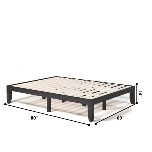 Costway Queen Size 14'' Wooden Bed Frame Mattress Platform Wood Slats Support EspressoNatural