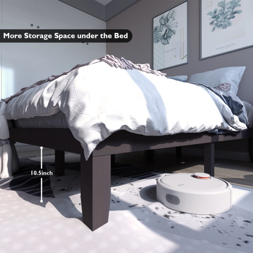 Costway Queen Size 14'' Wooden Bed Frame Mattress Platform Wood Slats Support EspressoNatural