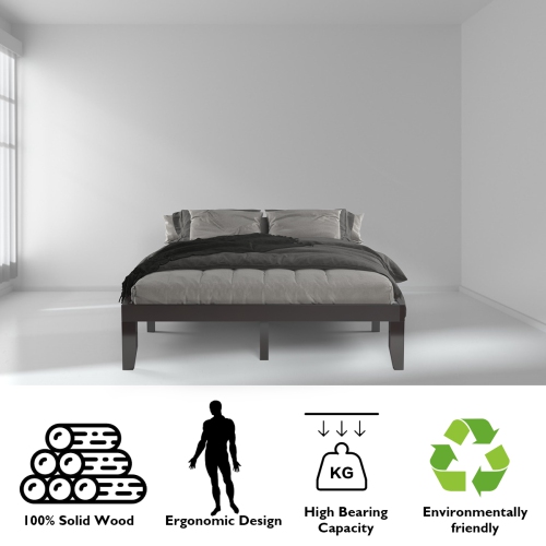 Costway Queen Size 14'' Wooden Bed Frame Mattress Platform Wood Slats Support EspressoNatural