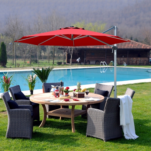COSTWAY  11' Patio Cantilever Offset Umbrella 360Degree Rotation Outdoor Tilt W/base