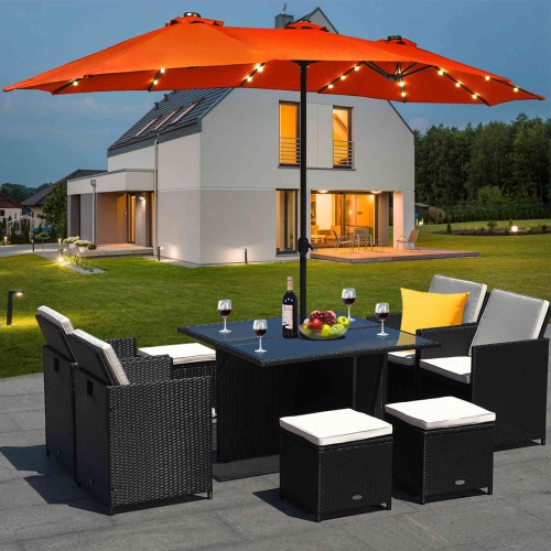 Parasol double de 4.60 m Costway avec base à manivelle et LED solaire pour terrasse, Orange