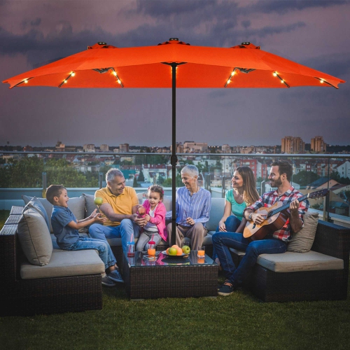 Parasol double de 4.60 m Costway avec base à manivelle et LED solaire pour terrasse, Orange