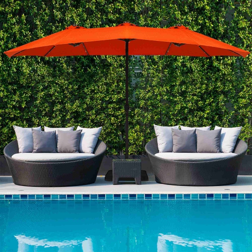Parasol double de 4.60 m Costway avec base à manivelle et LED solaire pour terrasse, Orange