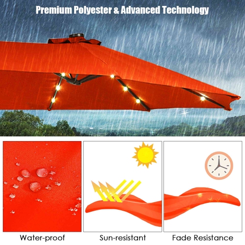 Parasol double de 4.60 m Costway avec base à manivelle et LED solaire pour terrasse, Orange