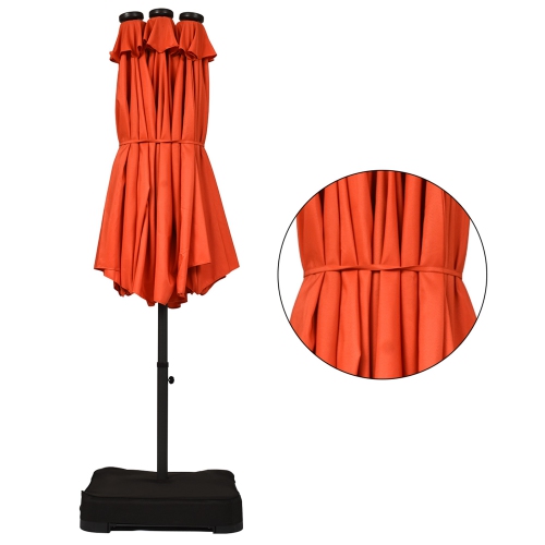 Parasol double de 4.60 m Costway avec base à manivelle et LED solaire pour terrasse, Orange