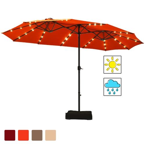 Parasol double de 4.60 m Costway avec base à manivelle et LED solaire pour terrasse, Orange