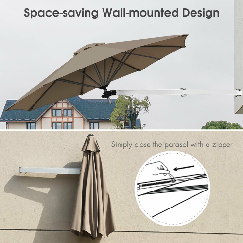Costway 8ft Wall-Mounted Umbrella Telescopic Folding Tilt Sun Shade