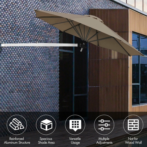 Costway 8ft Wall-Mounted Umbrella Telescopic Folding Tilt Sun Shade