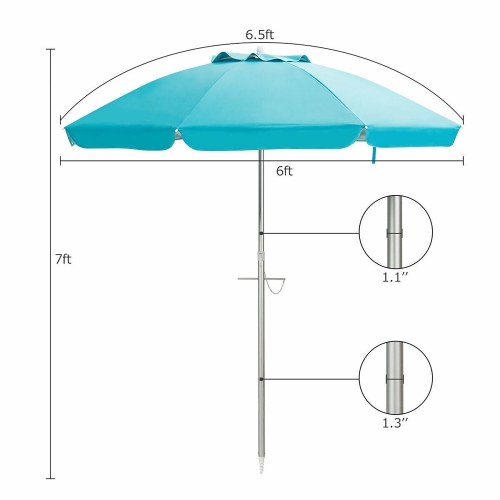 Parasol de plage de 6,5 pi de Costway Pare-soleil inclinable et portatif en aluminium multicolore/bleu/turquoise/beige