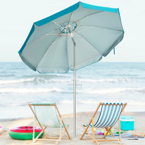 Parasol de plage de 6,5 pi de Costway Pare-soleil inclinable et portatif en aluminium multicolore/bleu/turquoise/beige