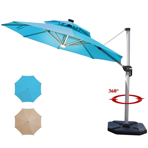 Costway 10ft Solar LED Patio Offset Umbrella 360Degree Rotation USB W/Base