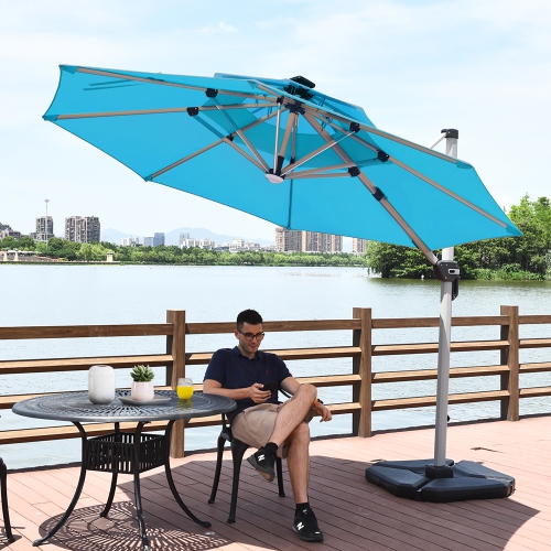 Costway 10ft Solar LED Patio Offset Umbrella 360Degree Rotation USB W/Base