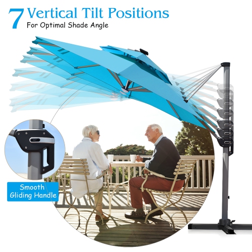 Costway 10ft Solar LED Patio Offset Umbrella 360Degree Rotation USB W/Base
