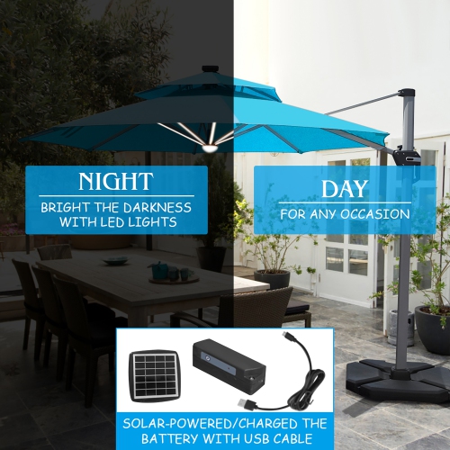 Costway 10ft Solar LED Patio Offset Umbrella 360Degree Rotation USB W/Base
