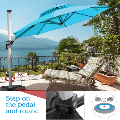 Costway 10ft Solar LED Patio Offset Umbrella 360Degree Rotation USB W/Base