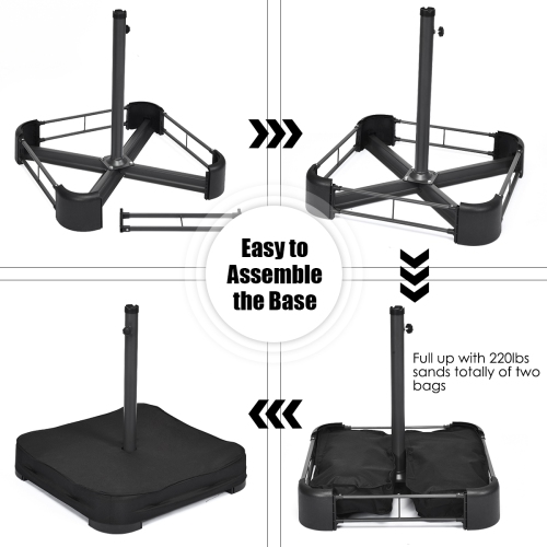 Costway 15Ft Patio Double-Sided Solar LED Market Umbrella Crank Base Beige