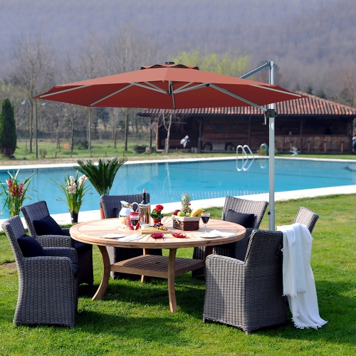 COSTWAY  11' Patio Cantilever Offset Umbrella 360Degree Rotation Outdoor Tilt W/base