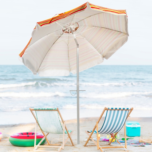 Parasol de plage de 6,5 pi de Costway Pare-soleil inclinable et portatif en aluminium multicolore/bleu/turquoise/beige