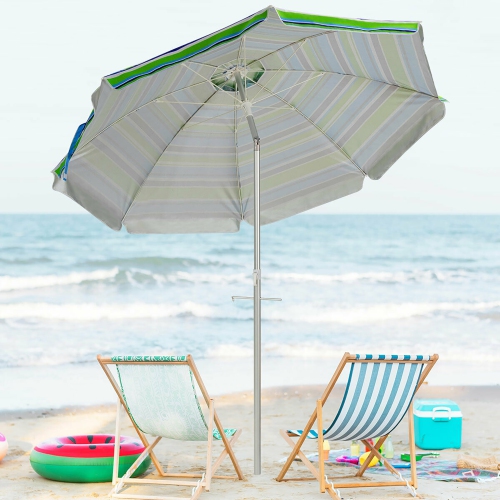 Parasol de plage de 6,5 pi de Costway Pare-soleil inclinable et portatif en aluminium multicolore/bleu/turquoise/beige