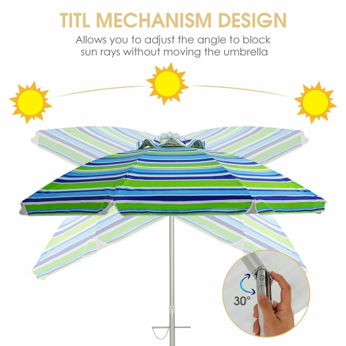 Parasol de plage de 6,5 pi de Costway Pare-soleil inclinable et portatif en aluminium multicolore/bleu/turquoise/beige