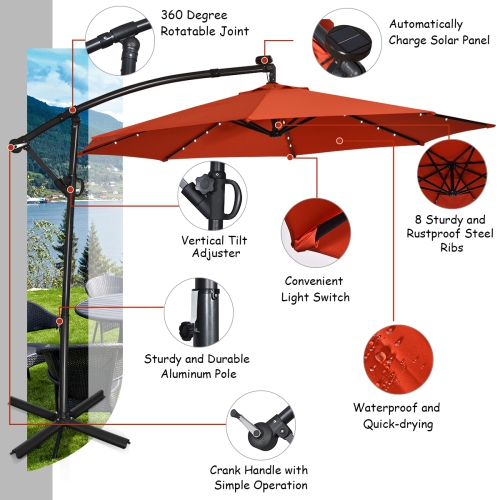 Parasol déporté solaire LED Costway 305cm